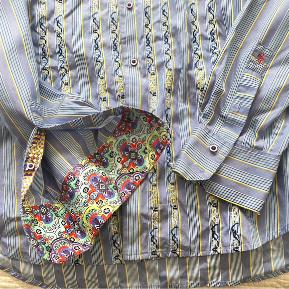 Robert Graham Button Down Embroidered Shirt Flip Cuff Abstract Art Size 2XL - Picture 7 of 13